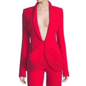 Brandon Maxwell Draped Pocket Blazer in red size 8